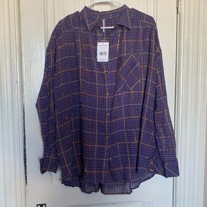 Free People Purple Plaid Shirt